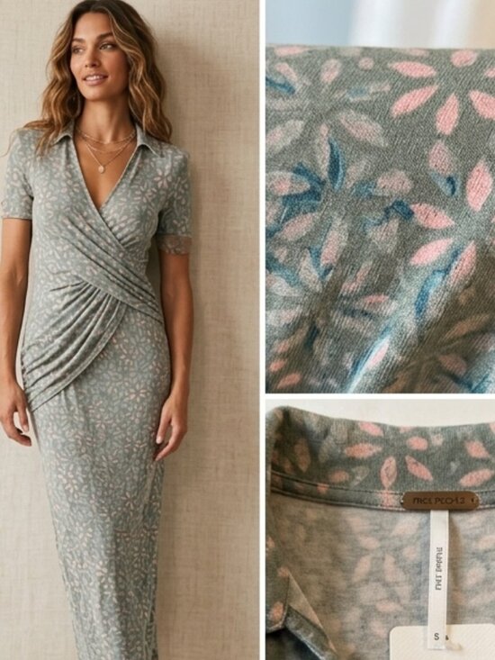 Free People Dresses & Skirts - NWT Free People Textured Faux-Wrap Maxi Dress - Sage Floral, Small